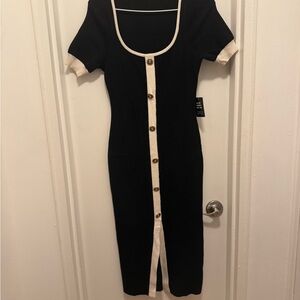 Express Elegant Black and Cream Button-Down Dress